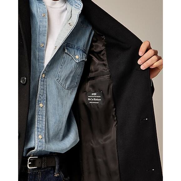 J.Crew Men's Black Rivington Topcoat In Italian Wool Blend Size 44R NWT - Picture 4 of 13